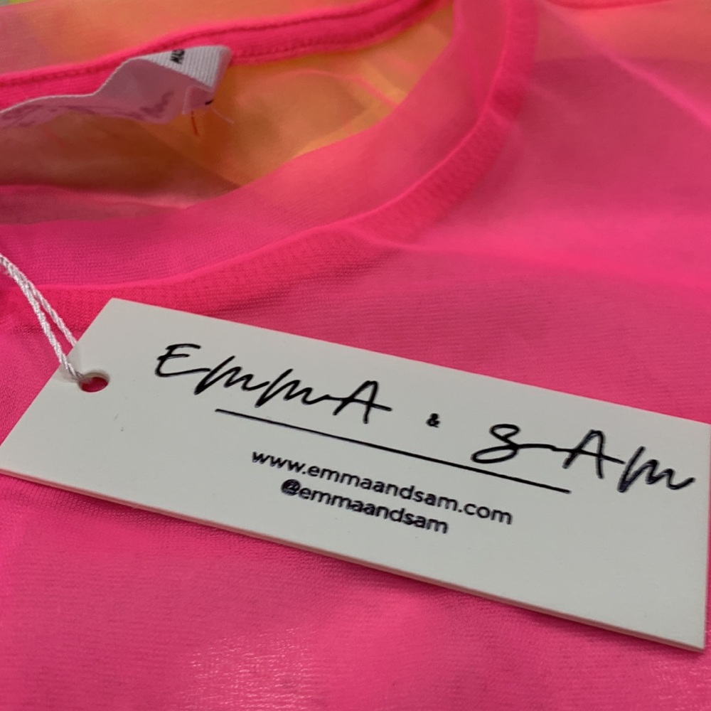 EMMA & SAM MESH CROPPED SHORT SLEEVE TOP LAYERING IN HOT PINK SZ SMALL, MEDIUM - Picture 14 of 14